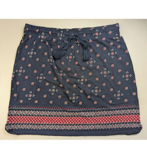 Talbots Boho Skirt Womens Large Petite Navy Blue Red Western Casual Comfort